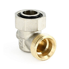 Узел нижнего подключения радиатора UNI-FITT угловой одинарный НВ 3/4ЕК х 3/4ЕК радиаторный со встроенным шаровым краном