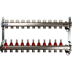 Коллектор Stout из нержавеющей стали с расходомерами, с клапаном вып. воздуха и сливом 1/3/4x11, SMS-0927-000011