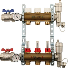 Коллектор Stout распределительный из латуни с расходомерами 1/3/4x3, SMB 0473 000003