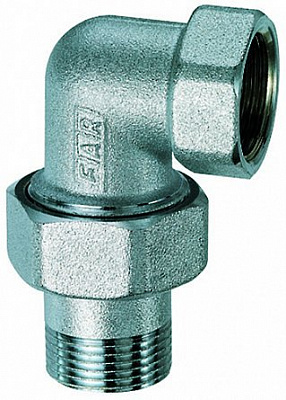 Разъемное соединение FAR угловое 3/4 внутренняя-наружная резьба, 90 градусов, никелированная латунь