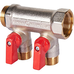 Коллектор Stout с шаровыми кранами 3/4x1/2 с 2 отводами, красный, SMB 6210 341202