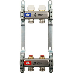 Коллектор Stout из нержавеющей стал с запорными клапанами 1/3/4x2, SMS 0922 000002