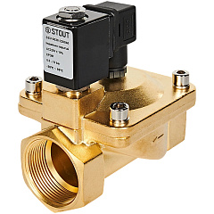 Клапан соленоидный (электромагнитный) Stout непрямого (пилотного) действия, НЗ, 220В, G1 1/2, EPDM