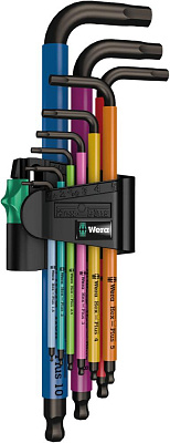 Набор Г-образных ключей WERA 967/9 SPKL TORX O Multicolour BlackLaser 1 SB с шаром, магнит, 9 пр., TX 8/9/10/15/20/25/27/30/40