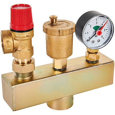 Группа безопасности котла Rommer 3 бар, 1 дюйм (до 50 кВт) (без теплоизоляции)