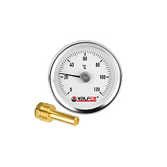 Термометр Valfex биметаллический термометр с погружной гильзой, 40 мм, 1/4, 80 гр.С