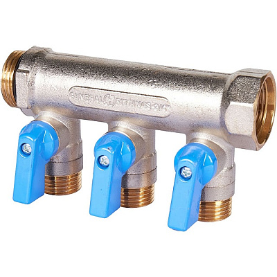 Коллектор Stout с шаровыми кранами 3/4x1/2 с 3 отводами, синий, SMB SMB 6211 341203