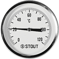 Термометр Stout биметаллический с погружной гильзой 50 мм, Dn 80 мм, 1/2 , 0...120С
