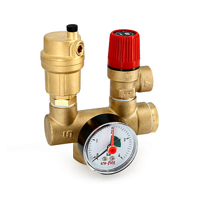 Группа безопасности котла UNI-FITT Mini до 50 кВт, 1, 3 бар, латунь