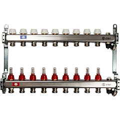 Коллектор Stout из нержавеющей стали с расходомерами, с клапаном вып. воздуха и сливом 1/3/4x9, SMS-0927-000009