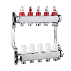 Блок коллекторов Valfex из нержавеющей стали с регулирующими клапанами и расходомерами, 1 дюйм, 9 выходов евроконус 3/4 дюйма