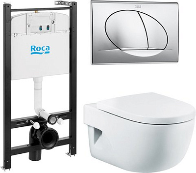 Комплект Roca Meridian Pack подвесной унитаз, инсталляция, кнопка, сиденье 893104110