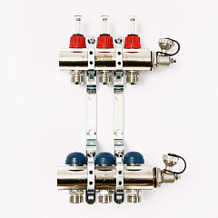 Коллекторная группа UNI-FITT из латуни 440E с термостатическими вентилями и расходомерами 1x3/4 с 3 отводами