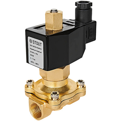 Клапан соленоидный (электромагнитный) Stout прямого действия, НО, 24В, G1/2, EPDM