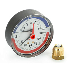 Термоманометр UNI-FITT аксиальный 6 бар, 120 C, диаметр 80 мм, 1/2 Н (310D2442)