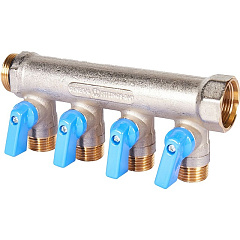 Коллектор Stout с шаровыми кранами 3/4x1/2 с 4 отводами, синий, SMB SMB 6211 341204