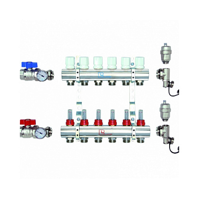 Коллектор Luxor латунный в сборе с расходомерами CD 473M 1х3/4ЕК 8 контуров