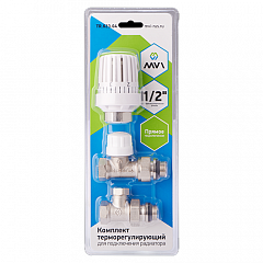 Комплект радиаторный термостатический MVI прямой 3 в 1 (термоголовка, клапан термостатический, клапан настроечный) 1/2