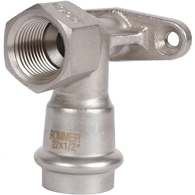 Угольник настенный Rommer с креплением 22х1/2 ВПр-ВР, нержавеющая сталь