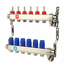 Коллектор MVI с расходомерами, дренажным краном и воздухоотводчиком 6 выходов