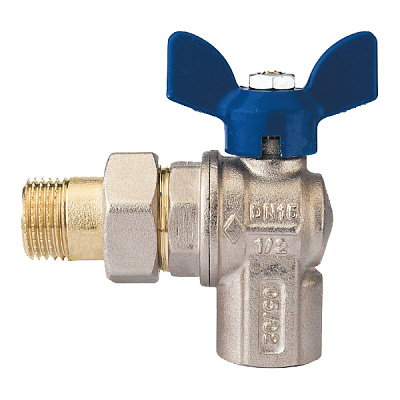 Кран шаровой RB (Rubinetterie Bresciane) угловой EXPO-SFER 4604 3/4 НB американка бабочка синяя ручка