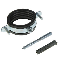 Хомут для труб Valfex (РМ) оцинкованный с резиновым уплотнением 1 1/4 (38-43) (в комплекте шпилька М8x80 и дюбель)