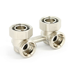 Узел нижнего подключения радиатора UNI-FITT угловой НВ 3/4 ЕК х 3/4 ЕК со встроенными кранами 2-трубная система