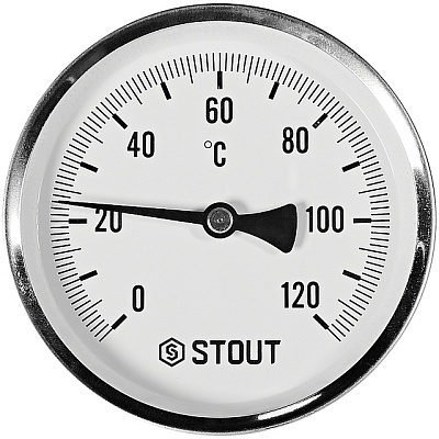 Термометр Stout биметаллический с погружной гильзой 75 мм, Dn 100 мм, 1/2 , 0...120С