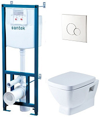 Комплект SANTEK Нео подвесной унитаз, инсталляция, кнопка, сиденье микролифт 1.WH50.1.543