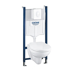 Комплект инсталляции Grohe Solido Compact 4 в 1 с подвесным унитазом Lecico Perth и панелью смыва Skate Air, белый (39116000)