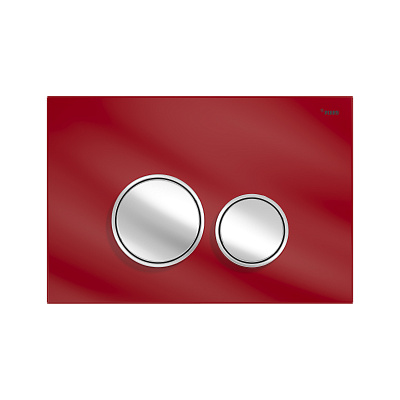 Панель смыва РЕХАУ NOVA ORB GLASS круглые клавиши, закаленное стекло, красный, клавиши и их контур хром, глянец (19102921001)