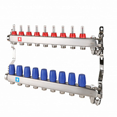 Коллектор MVI с расходомерами, дренажным краном и воздухоотводчиком 9 выходов