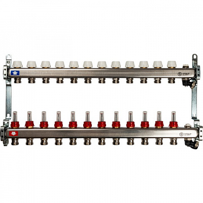 Коллектор Stout из нержавеющей стали с расходомерами, с клапаном вып. воздуха и сливом 1/3/4x12, SMS-0927-000012