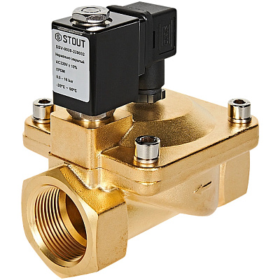 Клапан соленоидный (электромагнитный) Stout непрямого (пилотного) действия, НЗ, 220В, G1 1/4, EPDM