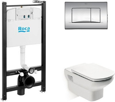 Комплект Roca Dama Senso подвесной унитаз, инсталляция, кнопка, сиденье 893104090