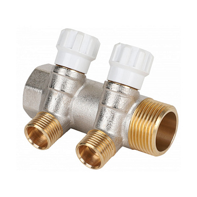 Коллектор MVI латунный с регулирующими вентилями 3/4 x 1/2ЕК, 2 выхода