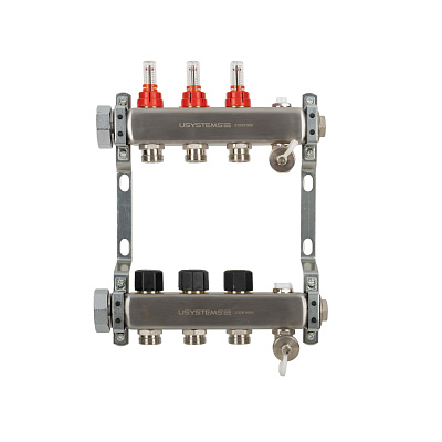 Коллектор Usystems UN с расходомерами стальной с накидной гайкой, выходы 5x3/4 Евроконус