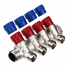 Коллектор VALTEC с регул. вентилями, 3/4х4 вых. 1/2 нар.