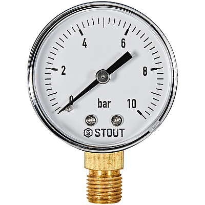 Манометр Stout радиальный, Dn 50 мм 1/4 , 0...10 бар, кл.2.5