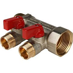 Коллектор Stout с шаровыми кранами 1x1/2 с 2 отводами, красный, SMB 6200 011202