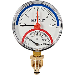 Термоманометр Stout радиальный с автоматическим запорным клапаном, Dn 80 мм 1/2 , 0...120C, 0-4 бар
