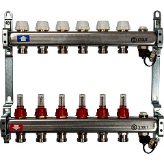 Коллектор Stout из нержавеющей стали с расходомерами, с клапаном вып. воздуха и сливом 1/3/4x6, SMS-0927-000006