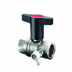 Кран шаровой Oventrop Optibal DN 25, ВР-ВР, черная пластиковая рукоятка, со штуцером для слива, резьба 1/4