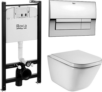 Комплект Roca The Gap Pack подвесной унитаз, инсталляция, кнопка, сиденье 893104100