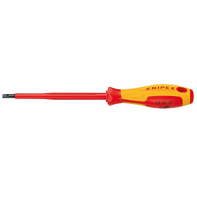 Отвертка KNIPEX SL5.5x1.0 шлицевая VDE, длина лезвия 125 мм, 232 мм, диэлектрическая, 2-компонентная рукоятка