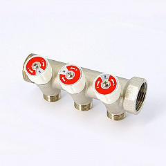 Коллектор UNI-FITT 404N НВ 1 3 х 1/2 Н 40 мм никелированный с вентилями