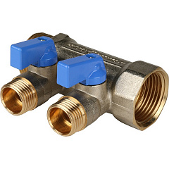 Коллектор Stout с шаровыми кранами 1x1/2 с 2 отводами, синий, SMB 6201 011202
