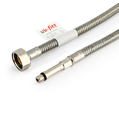 Гибкая подводка UNI-FITT для смесителя МL8х1 - 1/2, 80 см, удл. штуцер, DN 6, оплётка из нержавеющей стали