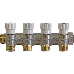 Коллектор распределительный Stout никелированный 1x1/2, 4 выхода, плоское упл. (SMB 6852 011204)