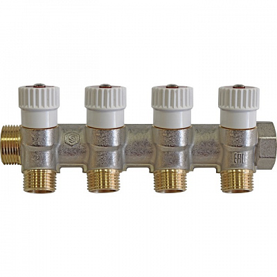 Коллектор распределительный Stout никелированный 1x1/2, 4 выхода, плоское упл. (SMB 6852 011204)